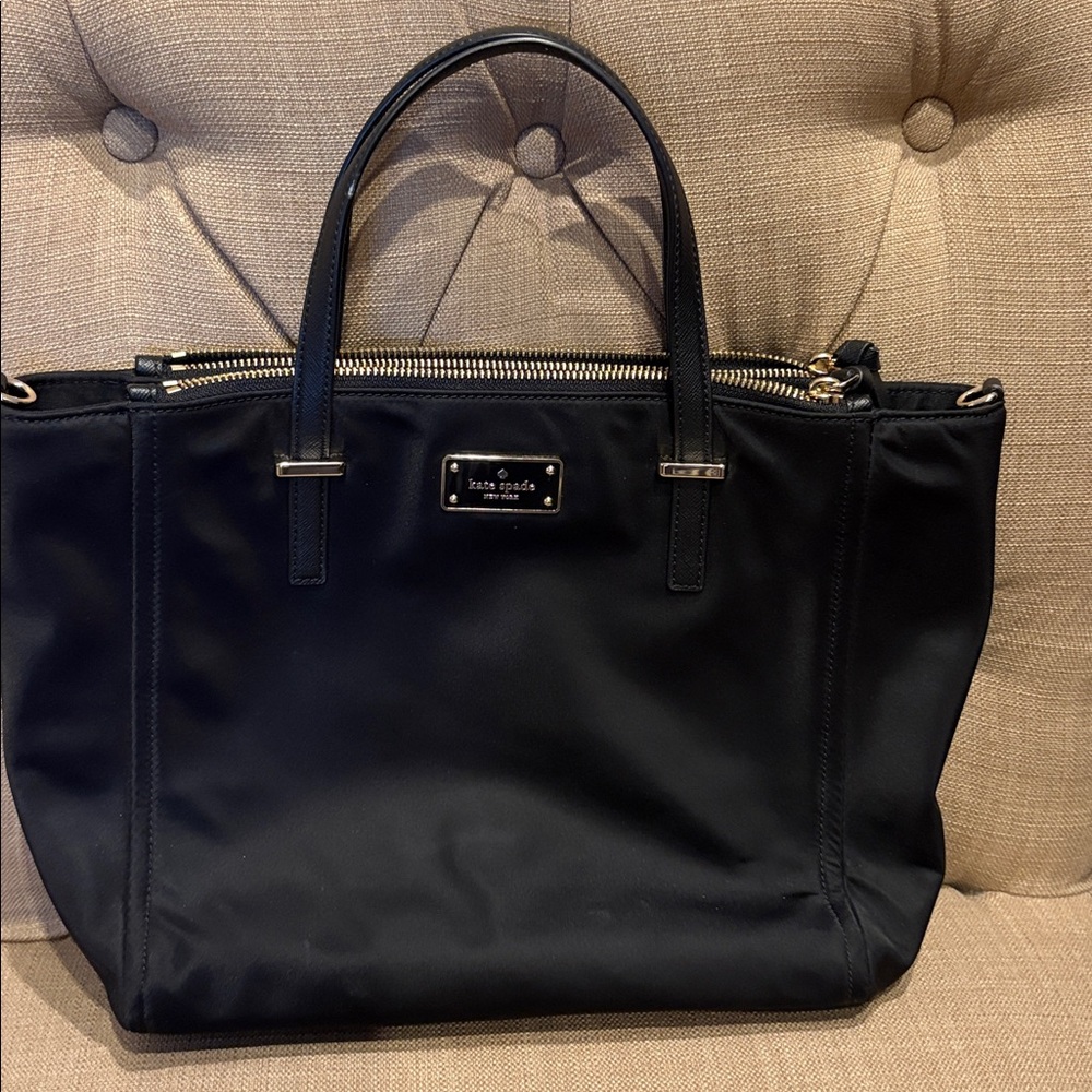 KATE SPADE Black Nylon Tote Triple compartment Gold Hardware